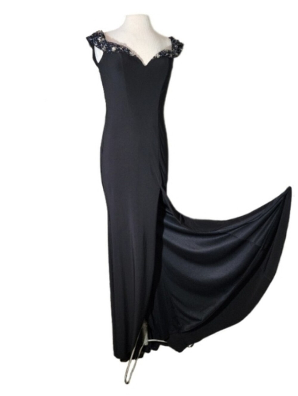 Faviana Dress Glamour Off Shoulder Sweetheat Neckline Maxi Black Size 8 - Picture 9 of 16